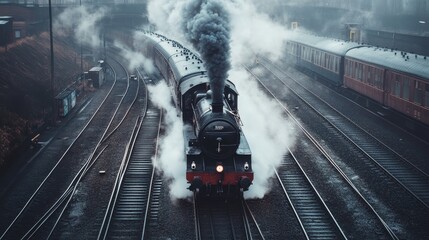 Wall Mural - a train is traveling down the tracks with steam coming out of it