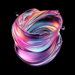 Wall Mural - Vibrant swirling liquid form with neon colors on dark background, dynamic abstract digital design, 3d shape for design