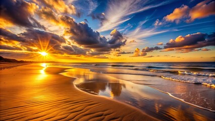 Wall Mural - Golden Hour on the Sandy Shore  Generative AI