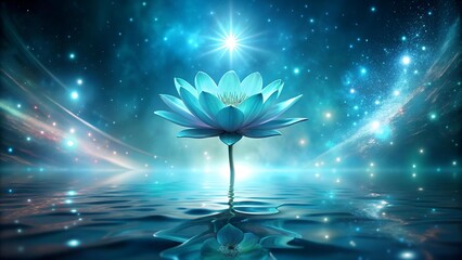 Wall Mural - celestial bloom: a turquoise flower in a starlit cove ai generated