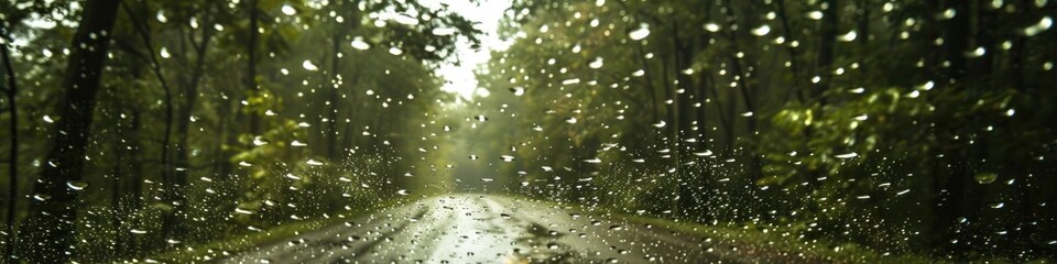 Poster - Raindrops on a car windshield traveling through the forest