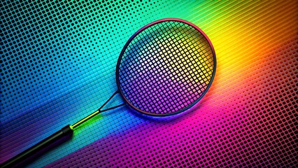 Wall Mural - retro pop art badminton racket: vibrant neon splash generative ai