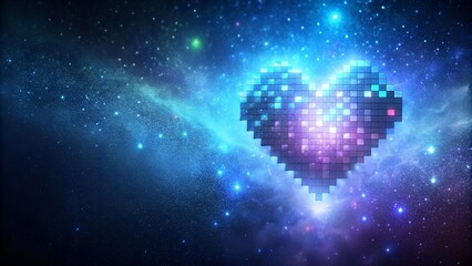 Wall Mural - Cosmic Heartbeat: A Pixelated Heart Glowing with Stardust  AI generated