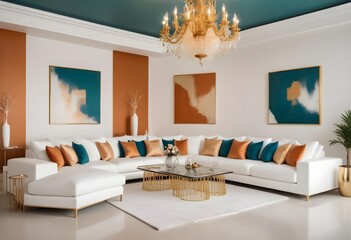 White and gold theme interior modern minimalism photo realism neww Style 3d Paints Doodle Illustration Deep View High Results 4k HD