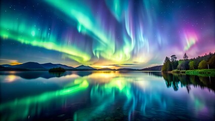 Wall Mural - Ethereal Aurora Borealis Over a Tranquil Lake  AI Generated