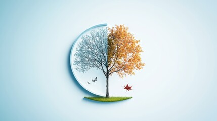 Wall Mural - a circular timeline illustrating the seasonal changes throughout a year, with each segment represent