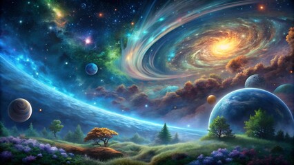Wall Mural - Celestial Tapestry: A Symphony of Cosmic Hues  AI Generated