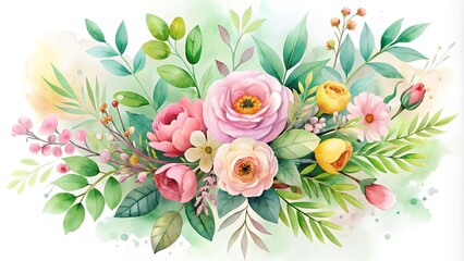 Sticker - Whimsical Watercolor Bouquet: A Celebration of Spring's Delicate Hues  AI Generated