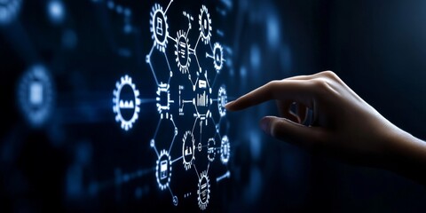 Hand gestures signify the control of digital systems.