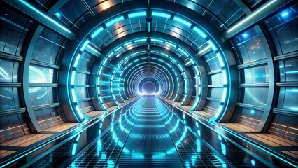 Wall Mural - a symphony of light and motion: immersive vr training in a futuristic tunnel ai generated