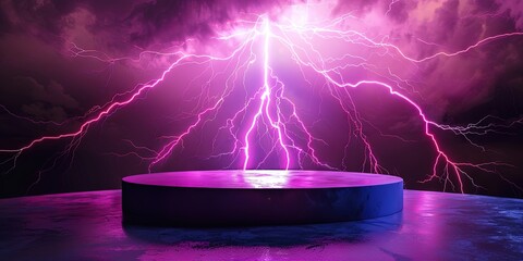 Wall Mural - empty electrical podium for product display, lightning background