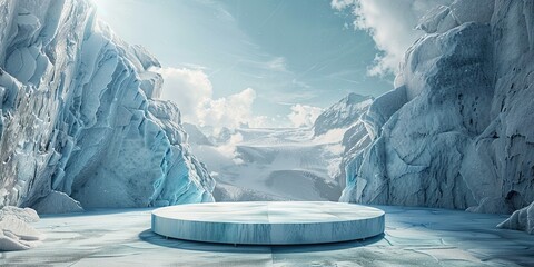 Wall Mural - empty ice podium for product display, glaciers 