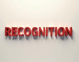 Wall Mural - Bold red letters spelling 'RECOGNITION' with a shadow effect on a light background.