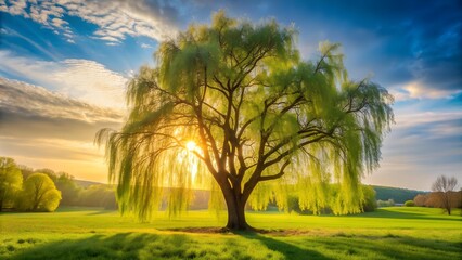 Whispering Willow in a Sunlit Meadow  AI generated