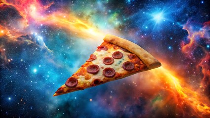 Wall Mural - A Cosmic Pizza Slice Soaring Through Nebulae  AI Generated