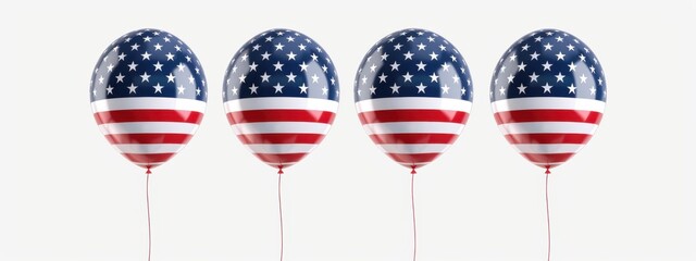 Wall Mural - USA flag Balloons Holiday illustration of balloons with the american flag design on them isolated white background Generative AI