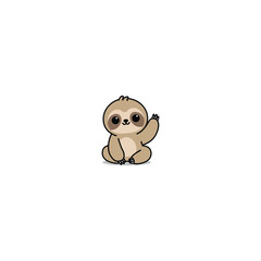 Cute sloth sitting and waving paw cartoon, vector illustration