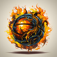 Wall Mural - abstract illustration of burning basketball