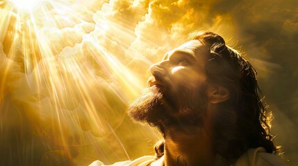 Wall Mural - 	Jesus ascension Christ in the glow of rays 	