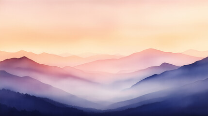 Wall Mural - A mountain range with a pink and blue sky