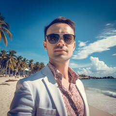 Canvas Print - person on the beach with sunglasses