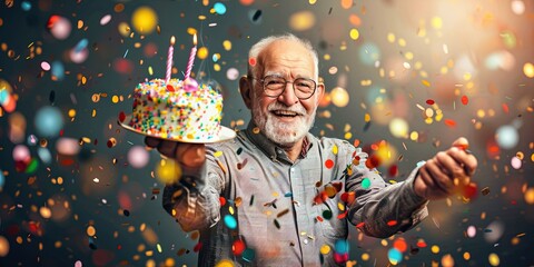 Wall Mural - older man celebrating birthday