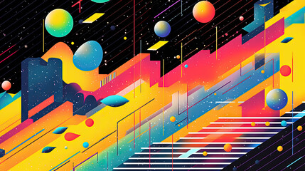 Wall Mural - abstract background with geometric shapes in retro minimalistic style with bright colors