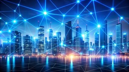 Wall Mural - neon glowing blockchain network: a visual symphony of cryptocurrency exchange generative ai