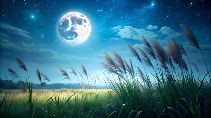 Wall Mural - Serene Moonlight Over a Tranquil Meadow  AI Generated