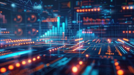 Abstract futuristic digital background with glowing lines and data.