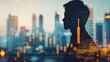 © Oulailux - A man's silhouette is shown in a cityscape with a lot of numbers and lines