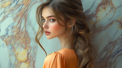 Wall Mural - A woman with long brown hair