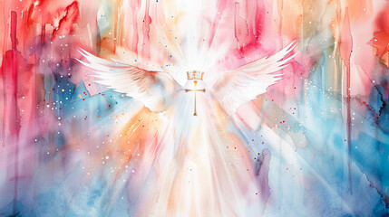 Angel wings cross religion faith Christianity God hope spiritual watercolor background abstract illustration