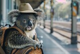 Join the cheerful koala as it waits at the bus station, ready for its next travel adventure.