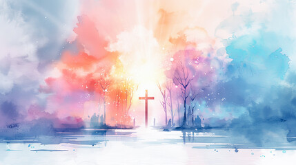 Abstract watercolor background christian cross faith god heaven jesus religion religious spiritual spirituality