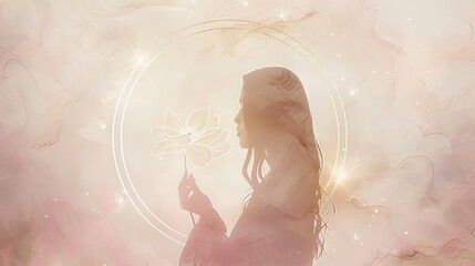 Wall Mural - silhouette of woman holding flower 