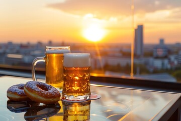 Wall Mural - Beer and salted pretzels on wooden background