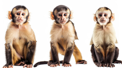 capuchin monkey collection on white background