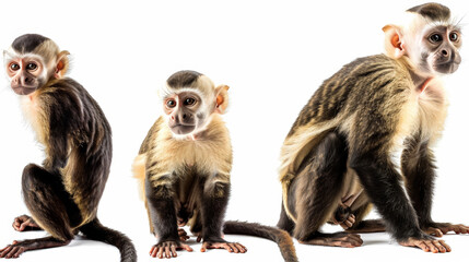 capuchin monkey collection on white background