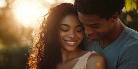 A smiling couple with friendly facial expressions