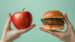 © gen_pick - Choice Between Fresh Apple and Dripping Hamburger