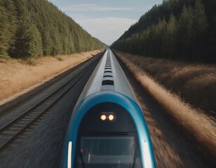 Poster - Modern high-speed train approaches to the station at spring morning time.