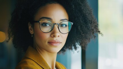 Wall Mural - Portrait of a woman wearing glasses looking directly into the lens