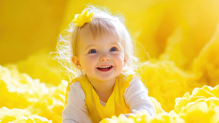 Wall Mural - Little girl on yellow background