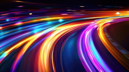 Abstract vector illustration showcasing colorful light trails with motion blur, capturing the vibrant effect of long exposure photography.