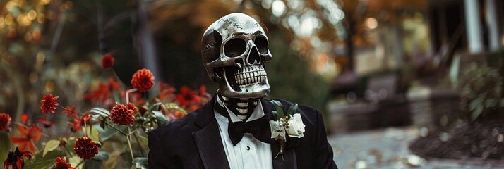 Wall Mural - Halloween Decorations Featuring a Skeleton Groom