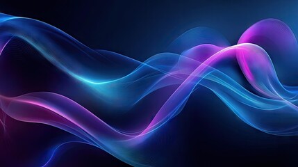 Wall Mural - Elegant waves in blue and purple on a dark background, ideal for modern and artistic themes. --