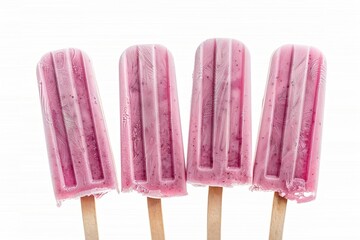 Wall Mural - Pink ice cream popsicles on white background