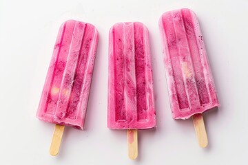 Wall Mural - Pink ice cream popsicles on white background