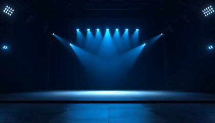 Wall Mural - A dark stage with blue spotlights shining down, creating a dramatic and moody atmosphere